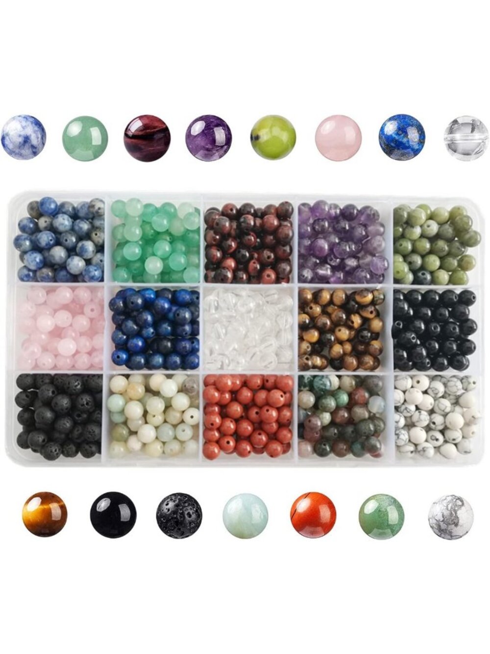 750pcs 6mm Natural Stone Beads for DIY Crystal Bracelet Jewelry Making Kit